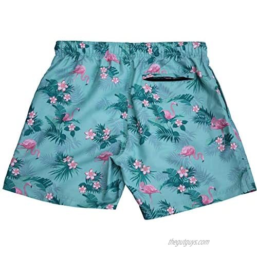 Alki'i Men's 6 Fashion Swim Shorts with Zipper Pocket -Flamingo