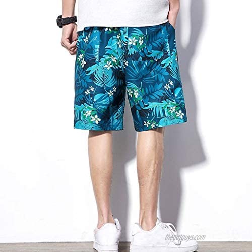 DIOMOR Fashion Outdoor Shorts for Men Casual Plus Size Drawstring Hawaiian Floral Beach Trunks Athletic 9 Inseam Pants