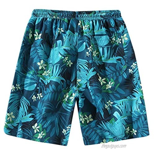 DIOMOR Fashion Outdoor Shorts for Men Casual Plus Size Drawstring Hawaiian Floral Beach Trunks Athletic 9 Inseam Pants