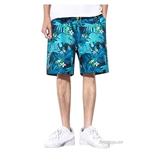 DIOMOR Fashion Outdoor Shorts for Men Casual Plus Size Drawstring Hawaiian Floral Beach Trunks Athletic 9" Inseam Pants