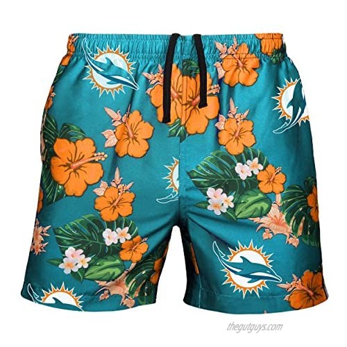 FOCO Men's Team Logo Floral Hawaiian Swim Suit Trunks