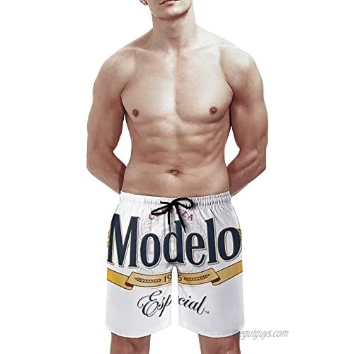 Jeff Goldblum Men's Swim Modelo Beer Men's Stitch Swim Trunks Quick Dry 3D Printed Beach Shorts with Pockets Mesh Lining