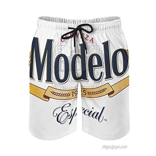 Jeff Goldblum Men's Swim Modelo Beer Men's Stitch Swim Trunks Quick Dry 3D Printed Beach Shorts with Pockets Mesh Lining