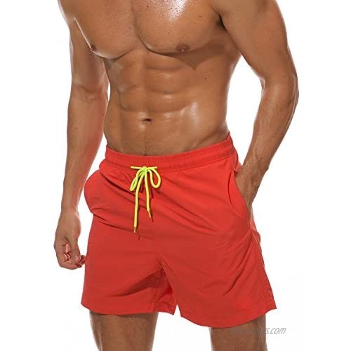 JINSHI Men's Quick Dry Swim Trunks Bathing Suit Beach Shorts (Orange 2XL)