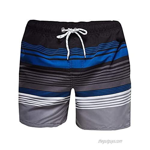 Kangma Swim Trunks for Mens 2021 Stripes Drawstring Beachwear with Pockets Summer Bathing Suit for Surfing