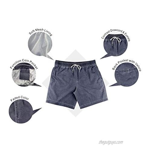 None/Brand Men's 7 inch Inseam Solid Swim Trunks Swim Shorts with mesh Liner Multi Pockets Swimwear Grey-M