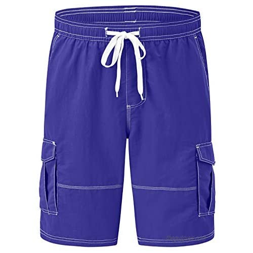 Akula Men's Swim Trunks Long Beach Shorts Quick Dry Board Shorts with Cargo Pockets