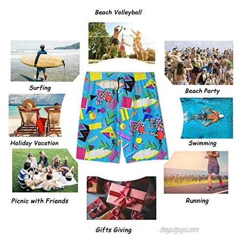 Beach Shorts for Men Swim Trunks Retro 80s 90s Memphis Quick Dry Summer Beach Surfing Sports Shorts with Mesh Lining Pants