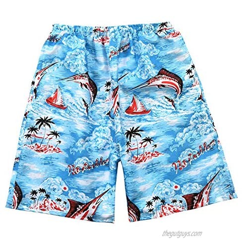 HagieNu 2 Packs Men’s Swim Trunks Quick Dry Beach Board Shorts Colorful Pattern with Mesh Lining
