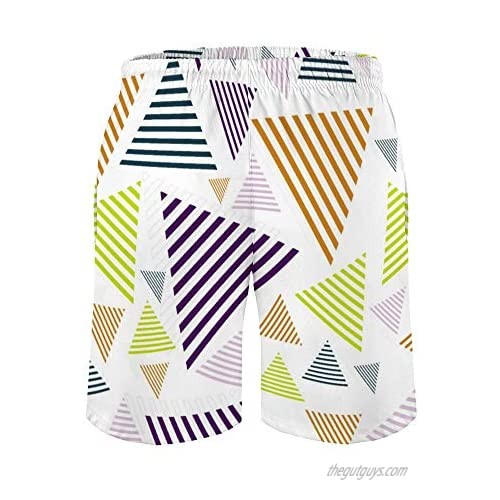 Huayuanhurug Abstract Striped Triangles White Men's Summer Casual Shorts Beachwear Sports Swim Board Shorts Breathable Surfing Shorts Beach Pants