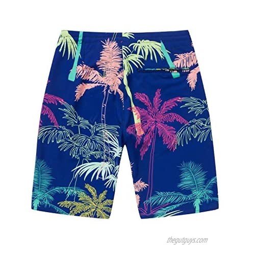 Men's Spandex Hawaiian Beach Board Shorts with Zipped Pocket in Crayon Palms