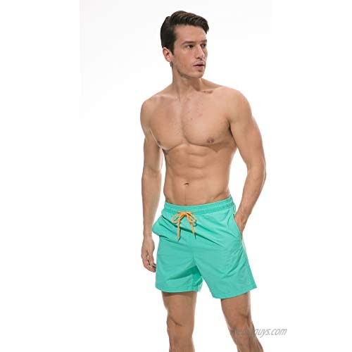 Rosiika Men's Swim Trunks Quick Dry Beach Shorts with Pockets Elastic Waistband
