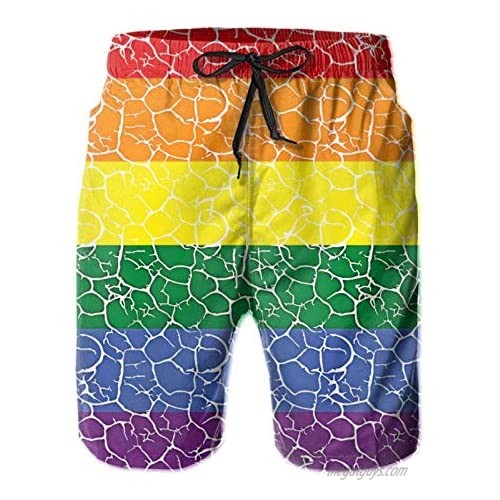 SARA NELL Men's Swim Trunks Vintage Gay Pride Rainbow Bisexual Surfing Beach Board Shorts Swimwear