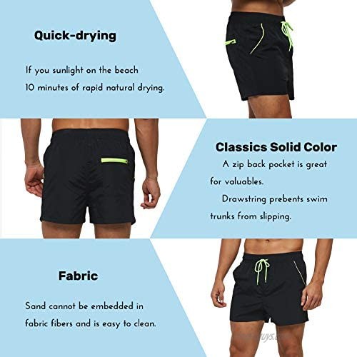 TENMET Men's Quick Dry Swim Trunks Solid Sports Board Shorts Swimsuit with Back Zipper Pockets
