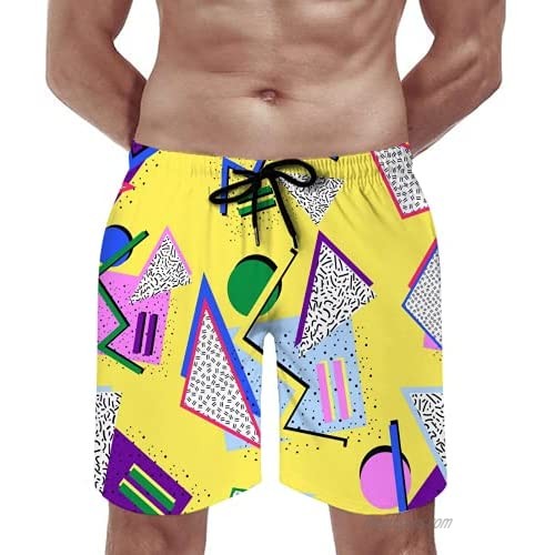Vintage 80s 90s Men's Swim Trunks Swimming Short for Men Quick Dry 3D Printed Graphic with Mesh Liner Bathing Beach Shorts(M)