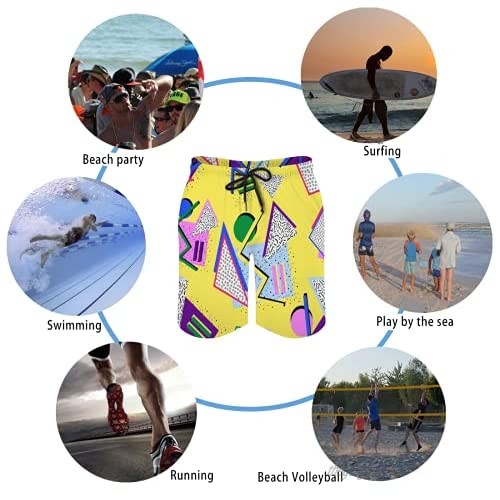 Vintage 80s 90s Men's Swim Trunks Swimming Short for Men Quick Dry 3D Printed Graphic with Mesh Liner Bathing Beach Shorts(M)