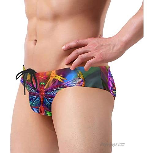 AMRANDOM Mens Sexy Swim Briefs 3D Print Bikini Swimsuits with Adjustable Drawstring