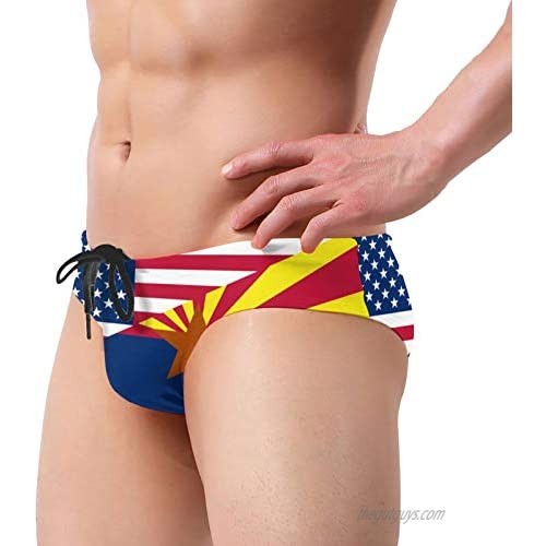 Flag of USA and Arizona State Men's Swim Briefs Sexy Swimsuits with Drawstring