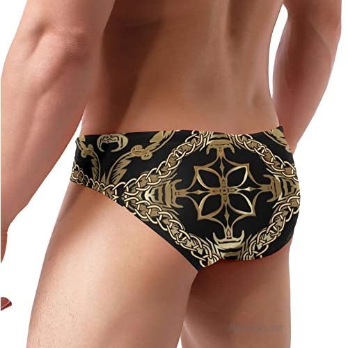 Golden Baroque Elements Mens Bikini Swimsuit Boxer Brief Underwear Drawstring Swimming Trunks