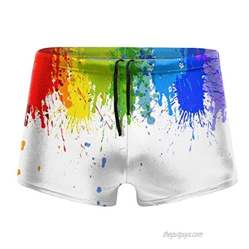 Rainbow Paint Splatter Men's Boxer Briefs Swimwear Shorts Trunks Swimsuit
