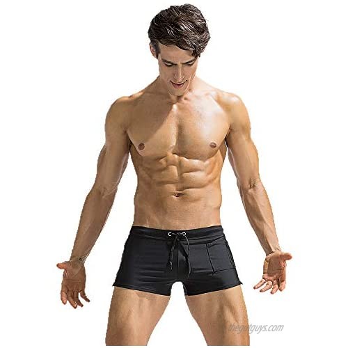 UXH Nice Fitting Trunks Mens Swim Trunks Short Square Leg Cut Swimming Briefs Swimwear with Front Zipper Pocket