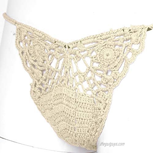 YiZYiF Mens Sexy Crochet Bikini Bottom Solid Thong Swimwear Handmade Swimsuit Knitting G-String
