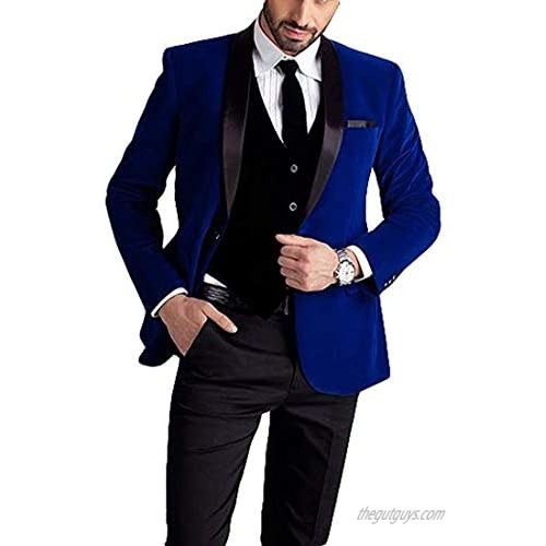 Abruzzomaster Men's One Button Royal Blue Suit Velvet Jacket Black Vest Pants Wedding Suits Groom Tuxedos