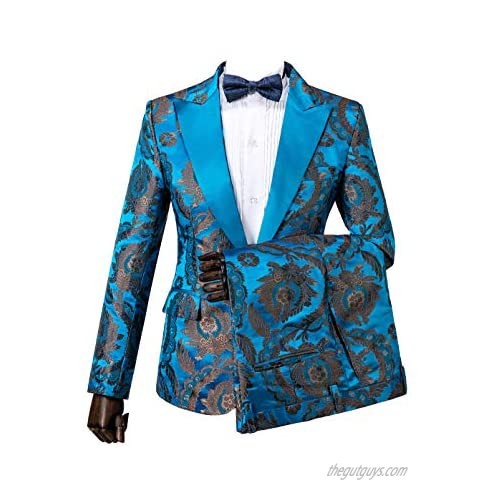 Gwenhwyfar Men's 3 Piece Jacquard Suit Slim Fit Suits 1 Button Blazer Jacket Tux Vest Trousers