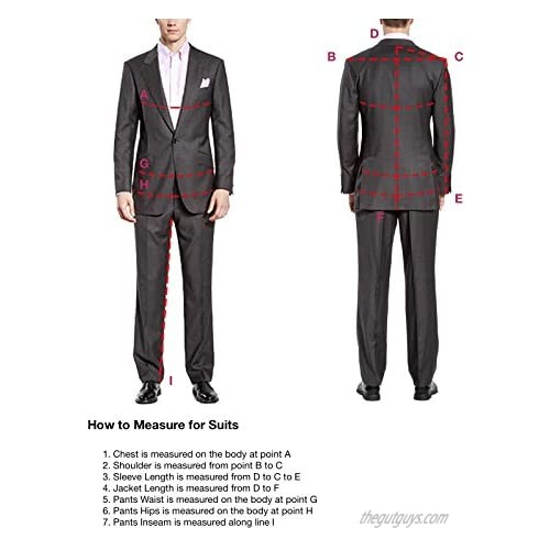 HBDesign Mens 3 Piece 1 Button Peak Lapel with 6 Button Suits (Jacket Vest Pants)