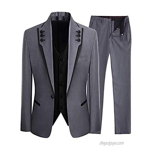 HBDesign Mens 3 Piece 1 Button Peak Lapel with 6 Button Suits (Jacket Vest Pants)
