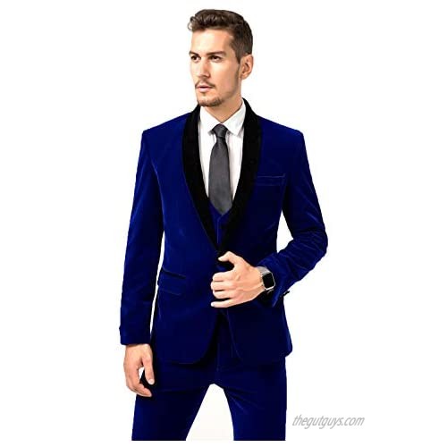 High-En Velvet Suit Jacket for Men 3 Pieces Regular Fit Wedding/Prom Suit Jacket+Pant+Vest Business Formal Suits