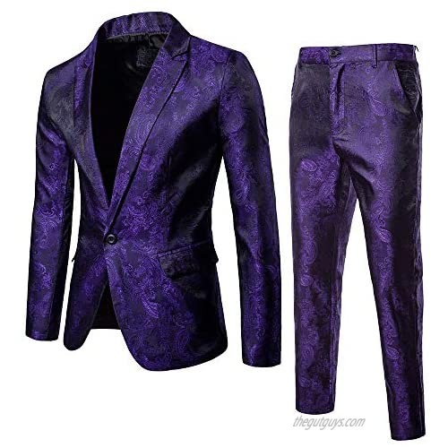Men Dress Suit 2 Piece Paisley One Button Business Dinner Suits Party Wedding Blazer Pants Sets