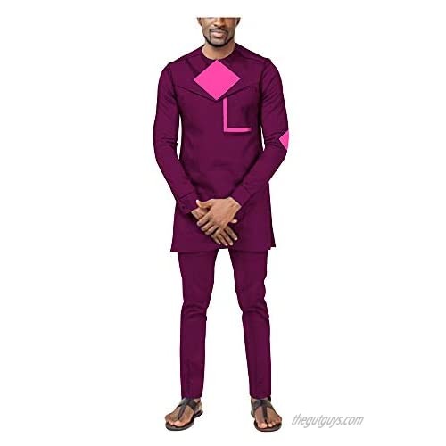 Men`s 2 Piece Suit African Ankara Print Long Sleeve Shirts Suit Traditional Outfits Plus Size