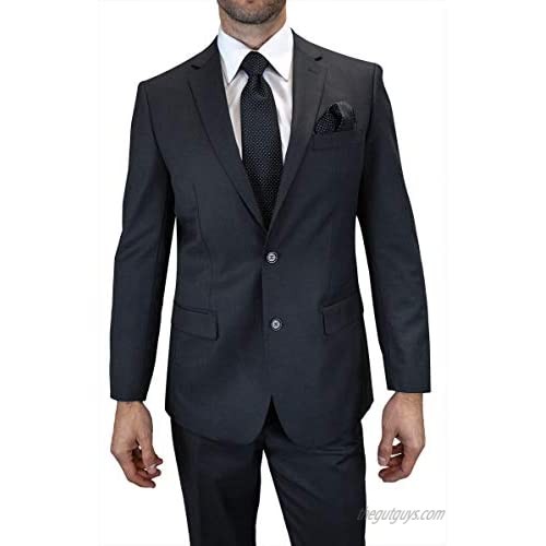 Mens Charcoal 2pc Tailored Fit Formal Business Suit 2 Button Jacket Pant Tie Set
