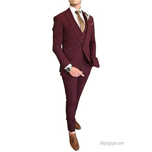 Men's Peak Lapel One Button 3 Pieces Slim Fit Wedding Groom Tuxedo