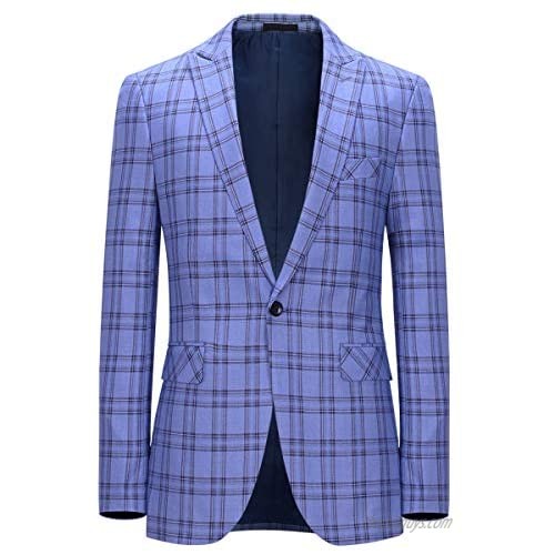 Mens Slim Fit Checked Dress Suit Peaked Lapel One Button Casual Business Daily 2 Piece Suit Set