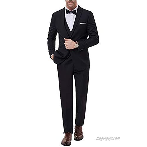 Men's Slim Fit One Button 3-Piece Dress Suit Tuxedo Blazer Coat Tux Vest & Pants