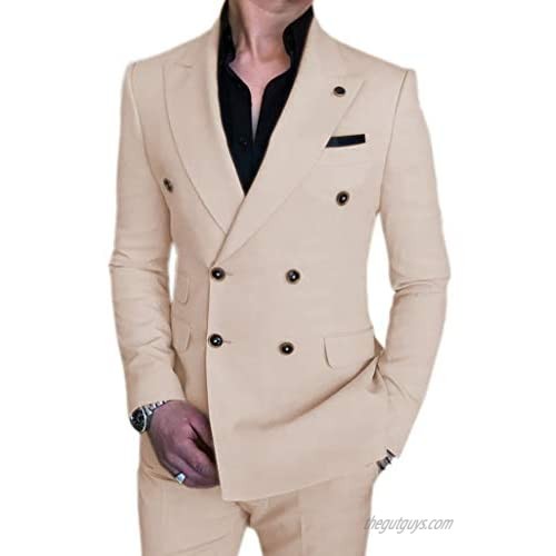Men's Suit 2 Pieces Slim Fit Formal Double Breasted Wedding Suit Sets Blazer for Groomsmen