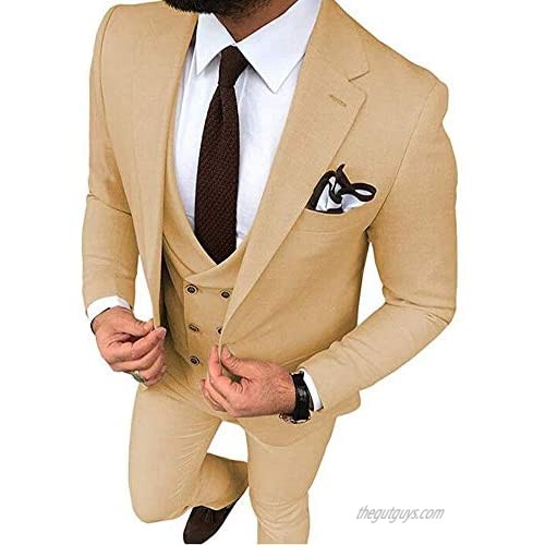 Men's Suits Slim Fit 3 Pieces Business Suit Prom Tuxedos Double Breasted Classic Wedding(Blazer+Vest+Pants)