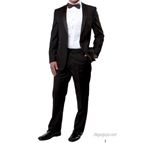 New Mens 5 Pc Complete Black Tuxedo Suit Jacket Pants Shirt Cummerbund Bow Tie