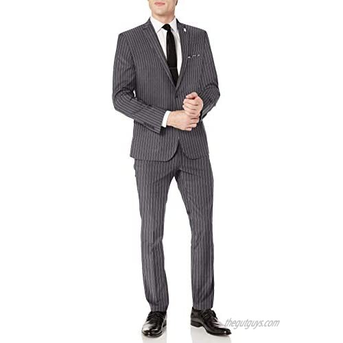 Nick Graham Men's Slim fit Stretch Finished Bottom Suit  Gray Stripe  38R