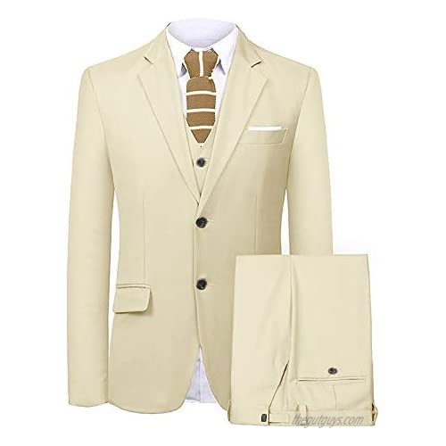 QZI Men's Three Pieces Suit Notch Lapel Two Button Formal Wedding Prom Tuxedo
