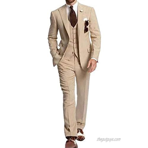 Slim Fit Men's 3 Pieces Suit Peak Lapel Jacket Pants Vest Wedding Tuxedoes Business Suit