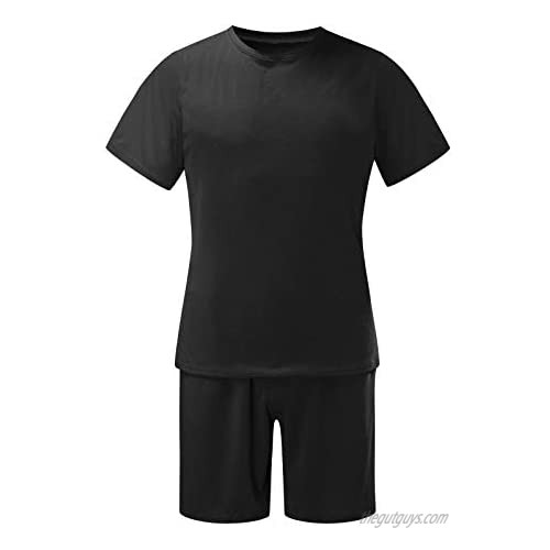 TONSEE Men’s Sport Set 2-Piece Summer Beach Short Sleeve Shirts Shorts Pants Sets Mens Tracksuit Solid Casual Outfits