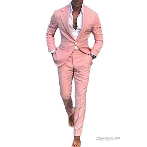 TOPG Men Notch Lapel Pink Slim Fit 2 Pieces Business Suit Wedding Suits Men Groom Tuxedos