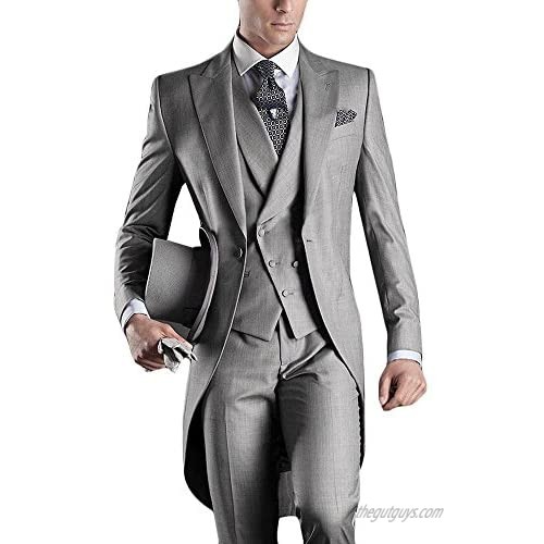 Yanlu Tailcoat Wedding Suit for Men Grey Jacket Tuxedo 3 Pieces Mens Suit
