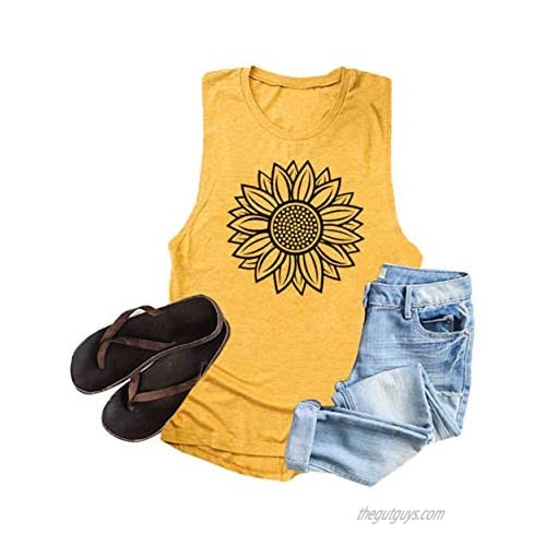 Anbech Summer Sunflower Graphic Tank Tops Sleeveless Shirt Letter Print t Shirts for Women