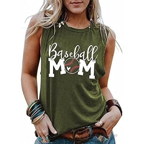 Baseball Tank Tops for Women Baseball Mom Graphic Tee Shirts Sleeveless Letter Print Workout Shirt Tops