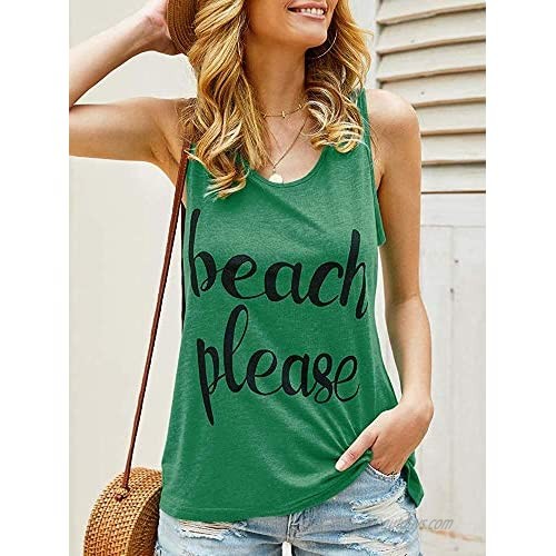Beautife Womens Tank Tops Summer Beach Please Sleeveless Casual Funny Graphic Tee Letter Print T Shirt
