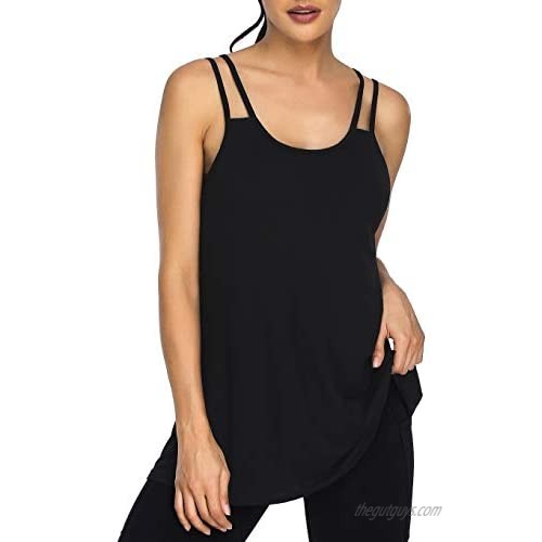 Cestyle Womens Workout Yoga Spaghetti Strap Tank Tops with Built in Shelf Bra